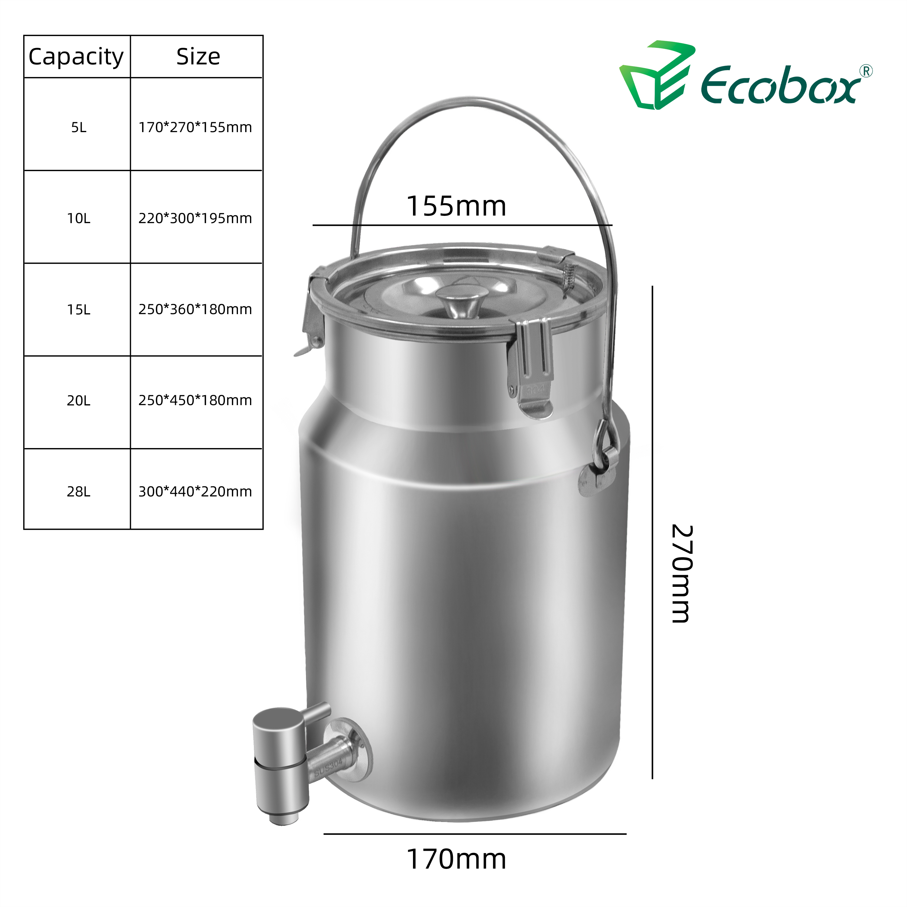 Contenedor dispensador de tambor de líquido de aceite de grado alimenticio inoxidable Ecobox para tiendas zerowaste
