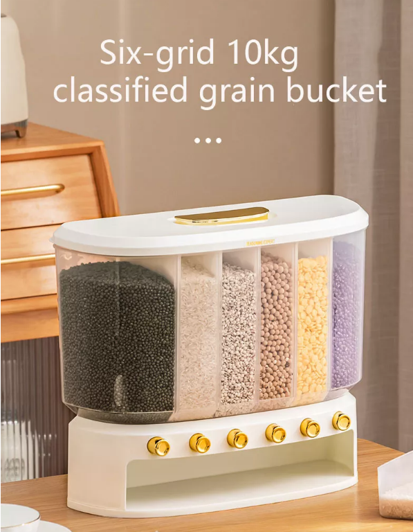Caja de almacenamiento de alimentos de plástico Dispensador de granos y arroz Dispensador de cereales Contenedor Dispensador de granos de cocina con taza